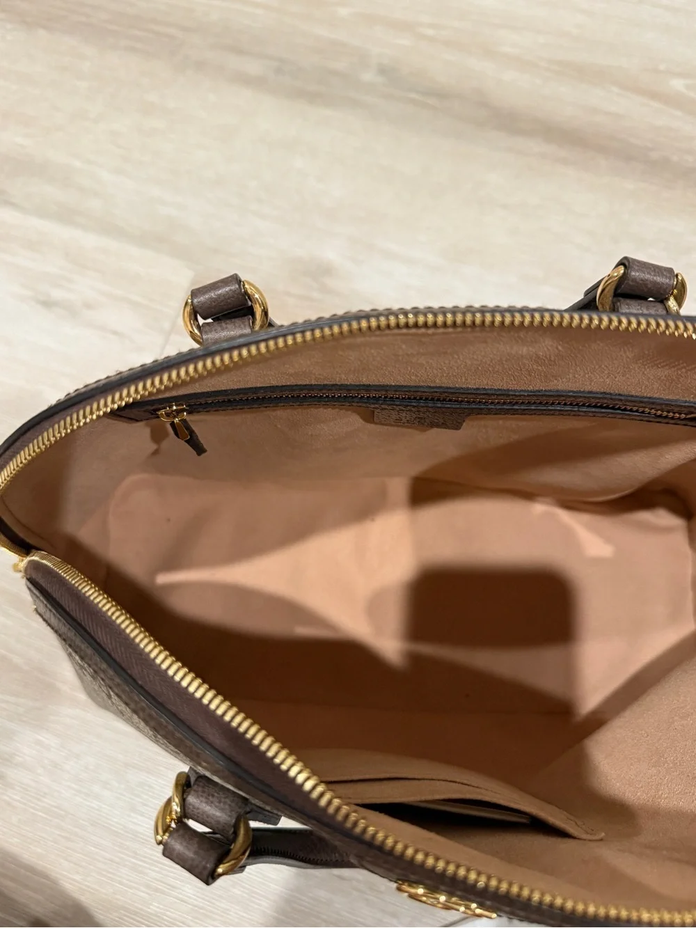 Gucci Brown/Beige GG Canvas Satchel with Green-Red Web Stripe